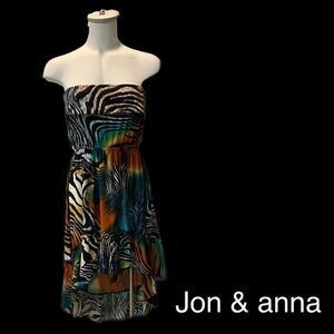 NWT multicolored zebra print strapless hi low dress